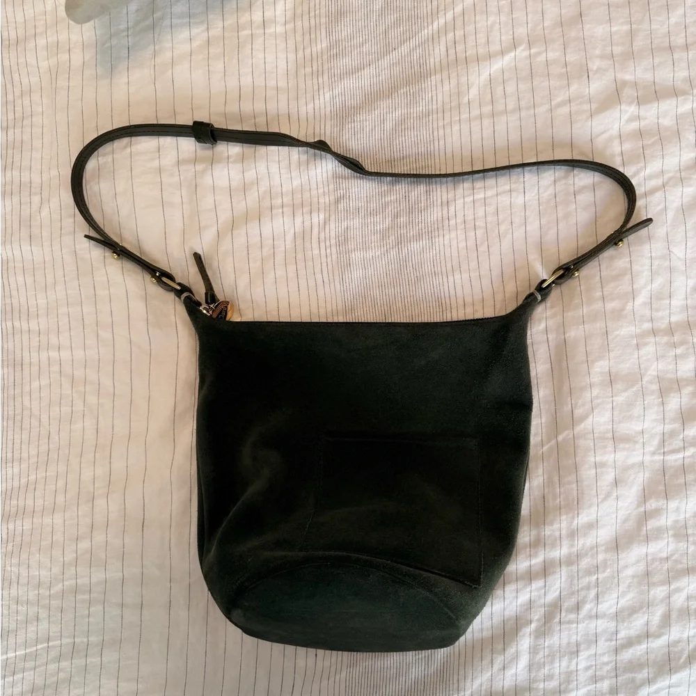 Clare V Suede Petite Jean Bucket Bag in Loden Green - Picture 11 of 13